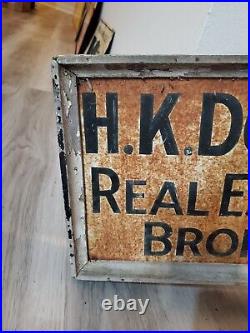 C. 1920s Original Vintage Real Estate Broker Sign Metal Flange 100yrs Old Gas Oil
