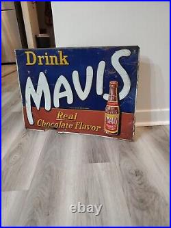 C. 1930s Original Vintage Drink Mavis Chocolate Drink Sign Metal Embossed Tin Gas