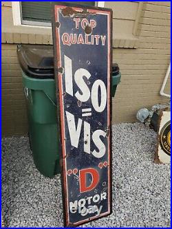 C. 1930s Original Vintage Top Quality ISO VIS D Motor Oil Sign Metal Porcelain