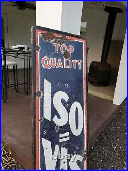 C. 1930s Original Vintage Top Quality ISO VIS D Motor Oil Sign Metal Porcelain