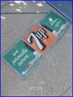 C. 1940s Original Vintage 7up Sign Metal It Likes You We Proudly Serve VERY EARLY