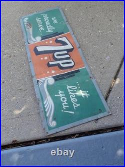 C. 1940s Original Vintage 7up Sign Metal It Likes You We Proudly Serve VERY EARLY