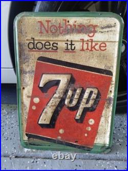 C. 1940s Original Vintage 7up Sign Metal It Likes You We Proudly Serve VERY EARLY