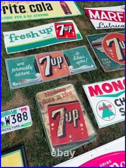 C. 1940s Original Vintage 7up Sign Metal It Likes You We Proudly Serve VERY EARLY