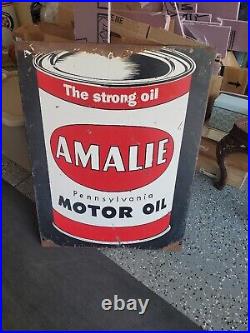 C. 1940s Original Vintage Amalie Motor Oil Sign Metal Gas Station Dealer Soda Big