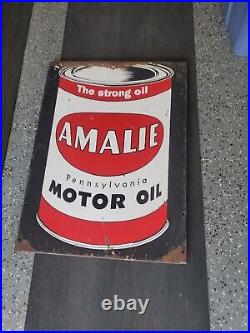 C. 1940s Original Vintage Amalie Motor Oil Sign Metal Gas Station Dealer Soda Big