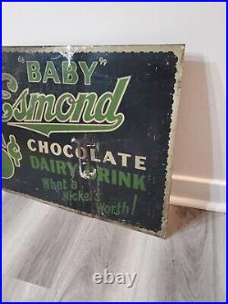 C. 1940s Original Vintage Baby Esmond Chocolate Dairy Drink Sign Metal Tin Nickel