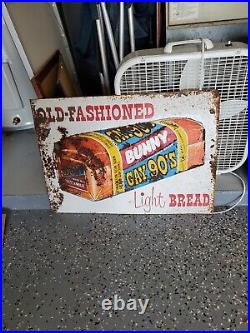 C. 1940s Original Vintage Bunny Bread Sign Metal Old Fashioned Buttermilk Grocery
