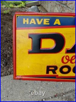 C. 1940s Original Vintage Dad's Rootbeer Sign Metal Embossed Old Fashioned Soda