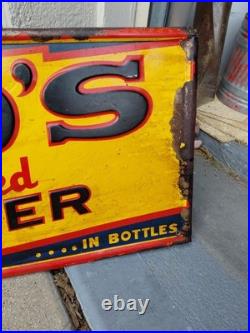 C. 1940s Original Vintage Dad's Rootbeer Sign Metal Embossed Old Fashioned Soda
