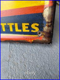 C. 1940s Original Vintage Dad's Rootbeer Sign Metal Embossed Old Fashioned Soda