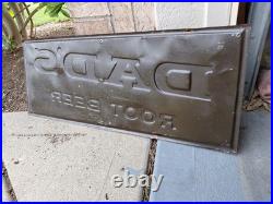 C. 1940s Original Vintage Dad's Rootbeer Sign Metal Embossed Old Fashioned Soda