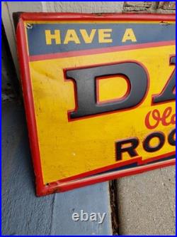 C. 1940s Original Vintage Dad's Rootbeer Sign Metal Embossed Old Fashioned Soda