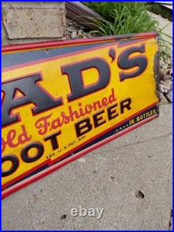 C. 1940s Original Vintage Dad's Rootbeer Sign Metal Embossed Old Fashioned Soda