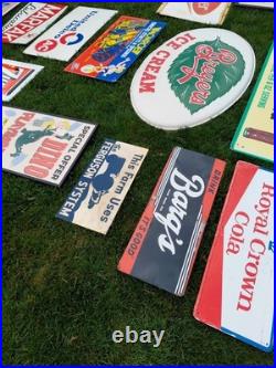 C. 1940s Original Vintage Dad's Rootbeer Sign Metal Embossed Old Fashioned Soda