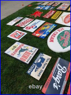 C. 1940s Original Vintage Dad's Rootbeer Sign Metal Embossed Old Fashioned Soda
