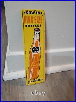 C. 1940s Original Vintage Drink Bireleys Orange Soda Sign Metal Crush Door Push