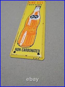 C. 1940s Original Vintage Drink Bireleys Orange Soda Sign Metal Crush Door Push