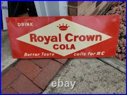 C. 1940s Original Vintage Drink Royal Crown Cola Sign Metal Embossed Nehi RC COOL
