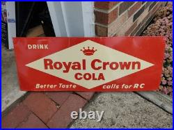 C. 1940s Original Vintage Drink Royal Crown Cola Sign Metal Embossed Nehi RC COOL