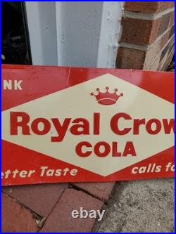 C. 1940s Original Vintage Drink Royal Crown Cola Sign Metal Embossed Nehi RC COOL