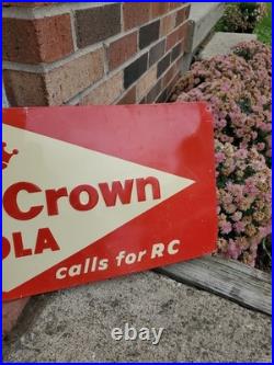 C. 1940s Original Vintage Drink Royal Crown Cola Sign Metal Embossed Nehi RC COOL