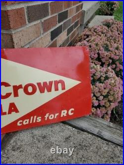 C. 1940s Original Vintage Drink Royal Crown Cola Sign Metal Embossed Nehi RC COOL