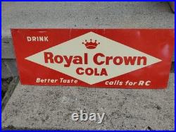 C. 1940s Original Vintage Drink Royal Crown Cola Sign Metal Embossed Nehi RC COOL