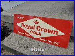 C. 1940s Original Vintage Drink Royal Crown Cola Sign Metal Embossed Nehi RC COOL