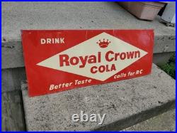 C. 1940s Original Vintage Drink Royal Crown Cola Sign Metal Embossed Nehi RC COOL