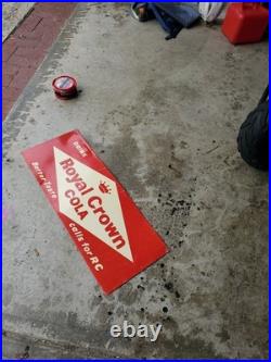 C. 1940s Original Vintage Drink Royal Crown Cola Sign Metal Embossed Nehi RC COOL