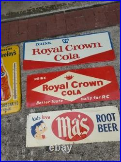 C. 1940s Original Vintage Drink Royal Crown Cola Sign Metal Embossed Nehi RC COOL