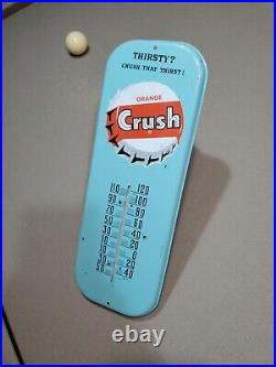 C. 1940s Original Vintage Orange Crush Soda Sign Metal Thermometer Thirsty Gas