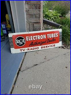 C. 1940s Original Vintage RCA TV Radio Service Sign Metal Electron Tubes NOS MINT