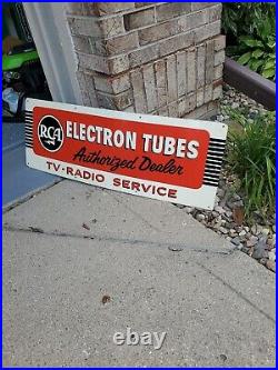 C. 1940s Original Vintage RCA TV Radio Service Sign Metal Electron Tubes NOS MINT