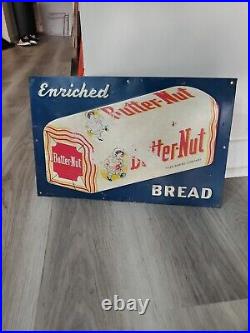 C. 1950s Original Vintage Butter-Nut Bread Sign Metal Embossed Tyler Baking Dairy