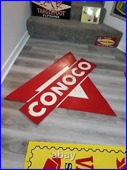 C. 1950s Original Vintage Conoco Gas Station Sign Metal Embossed Oil Service RARE