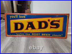 C. 1950s Original Vintage Dad's Rootbeer Sign Metal Embossed Old Fashioned Soda C. 1950s Original Vintage Dad's Rootbeer Sign Metal Embossed Old Fashioned Soda