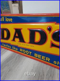 C. 1950s Original Vintage Dad's Rootbeer Sign Metal Embossed Old Fashioned Soda C. 1950s Original Vintage Dad's Rootbeer Sign Metal Embossed Old Fashioned Soda