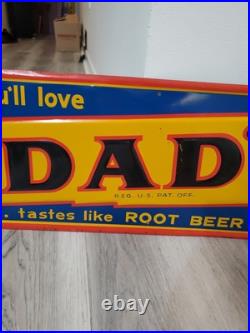 C. 1950s Original Vintage Dad's Rootbeer Sign Metal Embossed Old Fashioned Soda C. 1950s Original Vintage Dad's Rootbeer Sign Metal Embossed Old Fashioned Soda