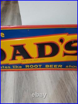C. 1950s Original Vintage Dad's Rootbeer Sign Metal Embossed Old Fashioned Soda C. 1950s Original Vintage Dad's Rootbeer Sign Metal Embossed Old Fashioned Soda