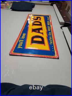 C. 1950s Original Vintage Dad's Rootbeer Sign Metal Embossed Old Fashioned Soda C. 1950s Original Vintage Dad's Rootbeer Sign Metal Embossed Old Fashioned Soda