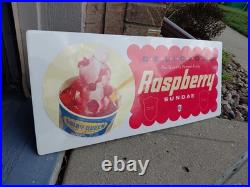 C. 1950s Original Vintage Dairy Queen Sign Raspberry Sundae DQ Fruity NOS Mint