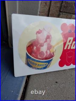 C. 1950s Original Vintage Dairy Queen Sign Raspberry Sundae DQ Fruity NOS Mint