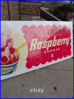 C. 1950s Original Vintage Dairy Queen Sign Raspberry Sundae DQ Fruity NOS Mint