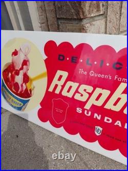 C. 1950s Original Vintage Dairy Queen Sign Raspberry Sundae DQ Fruity NOS Mint