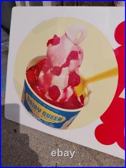 C. 1950s Original Vintage Dairy Queen Sign Raspberry Sundae DQ Fruity NOS Mint