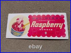 C. 1950s Original Vintage Dairy Queen Sign Raspberry Sundae DQ Fruity NOS Mint
