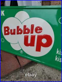 C. 1950s Original Vintage Drink Bubble Up Soda Sign Metal Embossed NOS MINT Kiss