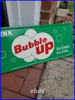 C. 1950s Original Vintage Drink Bubble Up Soda Sign Metal Embossed NOS MINT Kiss